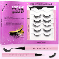 6 Pairs Eyelashes & Eyeliner Kit 3D Natural Look Lashes Easy Wear Waterproof