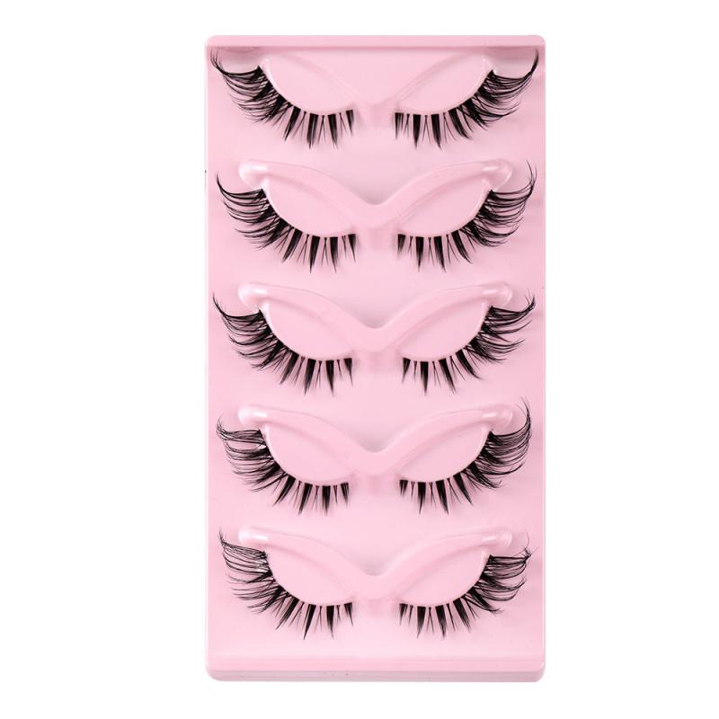 5 Pairs Cat Eye Lashes Natural Winged Clear Band Extension Manga Lashes