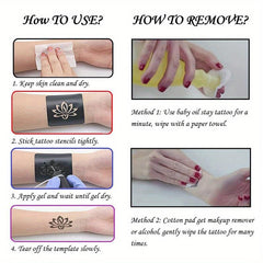 Long Lasting Temporary Tattoo Inks & Stencils Kit Semi Permanent Tattoo Ink Gel
