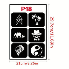 20 Sheets Tattoo Stencil Kit Reusable Airbrush Temporary Tattoos Stencils