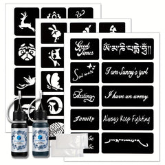 3 A4 Tattoo Stencils + Dye Paste - Animal Word Butterfly Pattern Semi-permanent