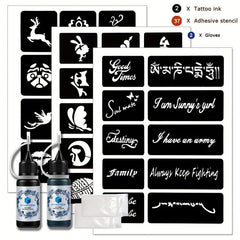 3 A4 Tattoo Stencils + Dye Paste - Animal Word Butterfly Pattern Semi-permanent