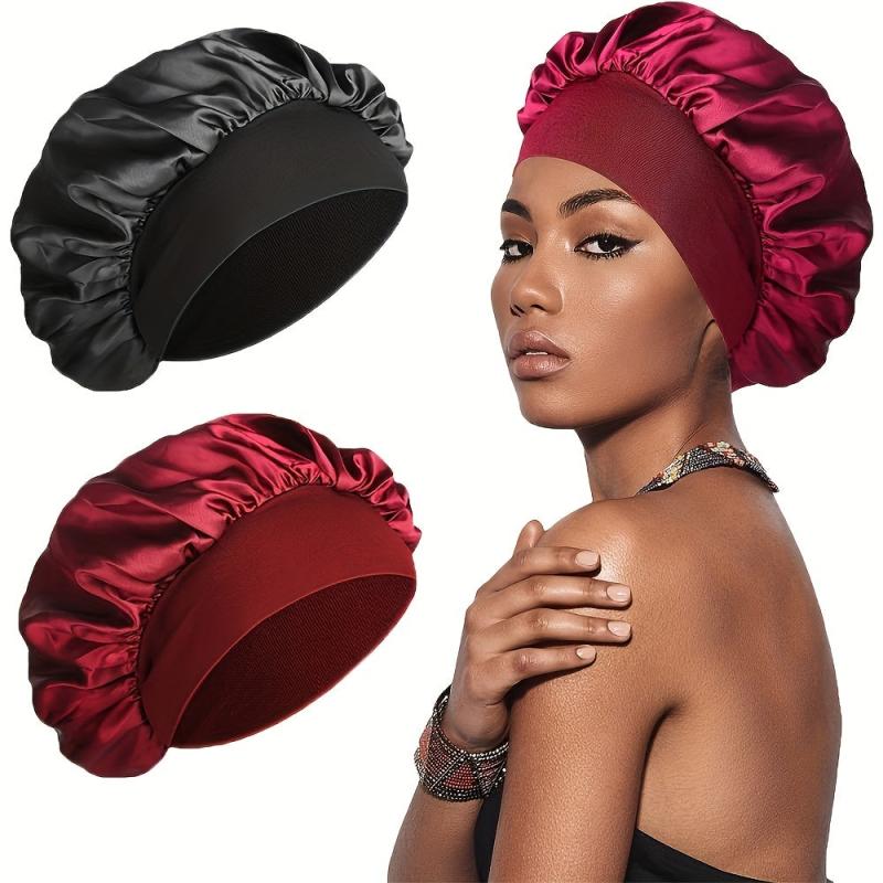 2pcs Silky Satin Hair Bonnet For Sleeping with Wide Elastic Band