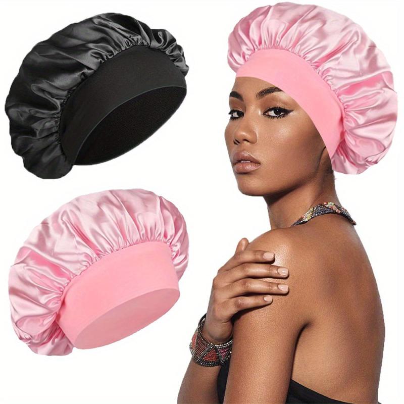 2pcs Silky Satin Hair Bonnet For Sleeping with Wide Elastic Band