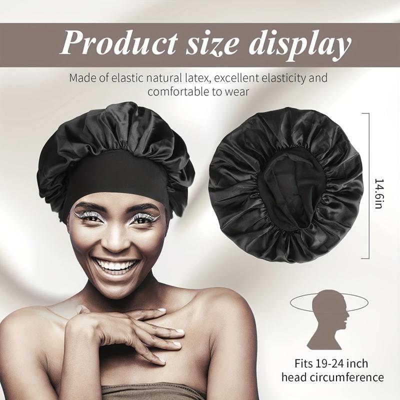 4 Silky Satin Hair Bonnets with Wide Elastic Band for Curly Hair