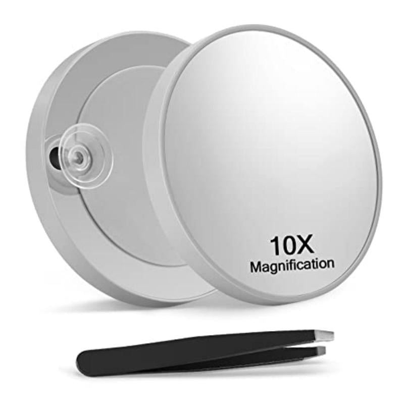 10X Magnifying Mirror With 2 Suction Cups 8.89 cm & Tweezer 1pc