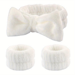 Soft Skin Care Headband and Wristband Set for Makeup and Beauty Routine