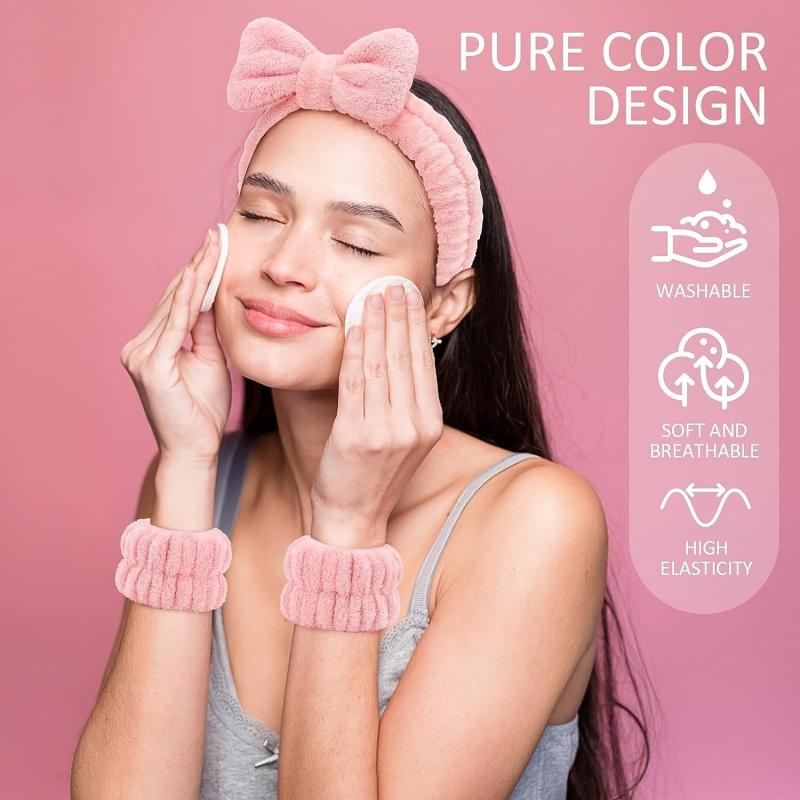 Soft Skin Care Headband and Wristband Set for Makeup and Beauty Routine