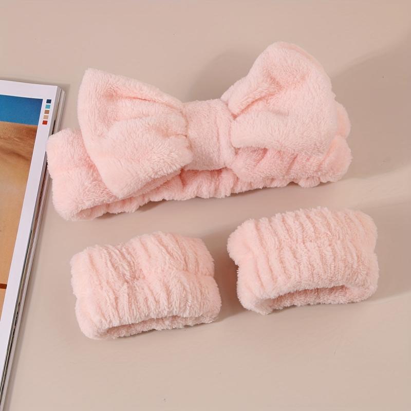 Soft Skin Care Headband and Wristband Set for Makeup and Beauty Routine