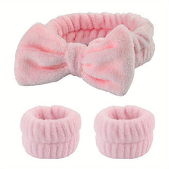 Soft Skin Care Headband and Wristband Set for Makeup and Beauty Routine