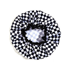 Waterproof Double Layer Shower Cap Checkerboard Print Bathing Hair Cover