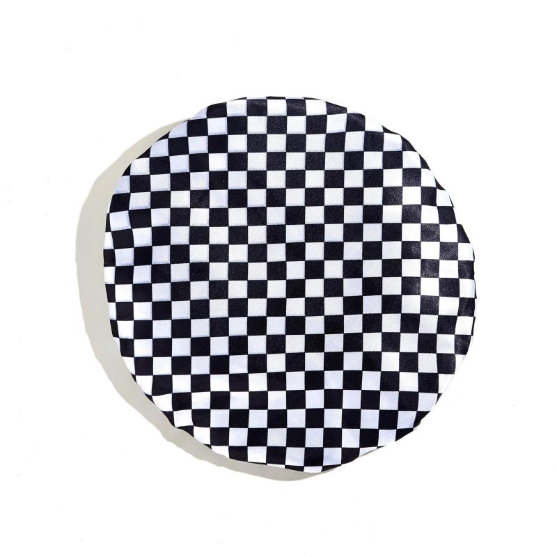 Waterproof Double Layer Shower Cap Checkerboard Print Bathing Hair Cover
