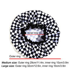 Waterproof Double Layer Shower Cap Checkerboard Print Bathing Hair Cover