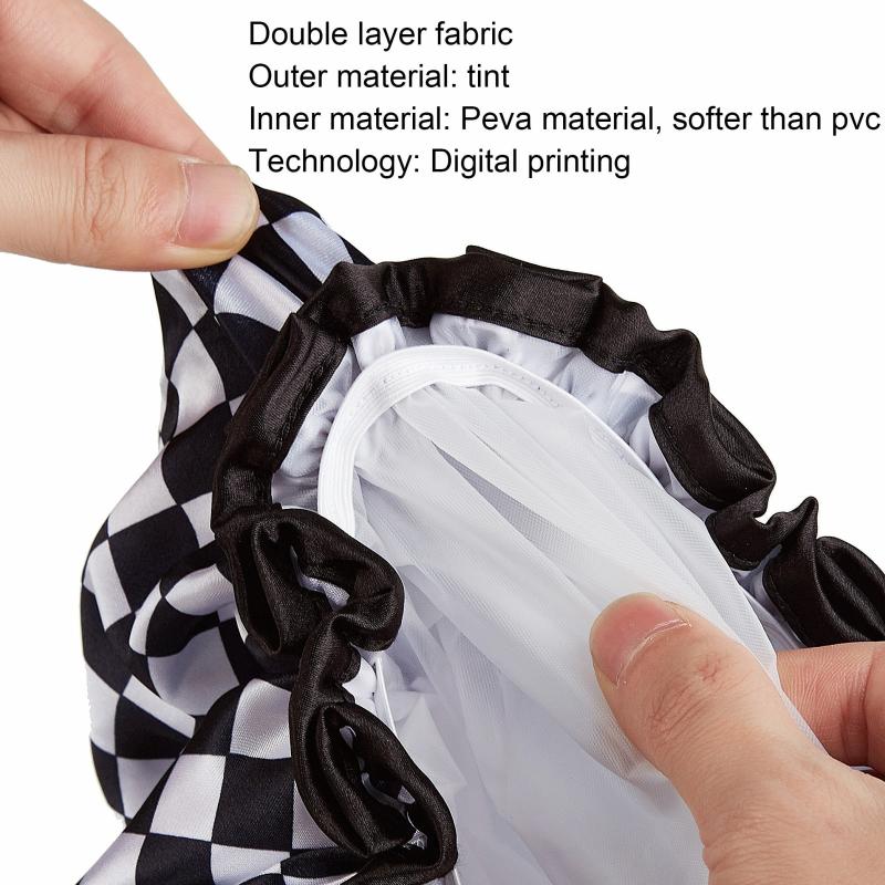 Waterproof Double Layer Shower Cap Checkerboard Print Bathing Hair Cover
