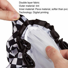 Waterproof Double Layer Shower Cap Checkerboard Print Bathing Hair Cover