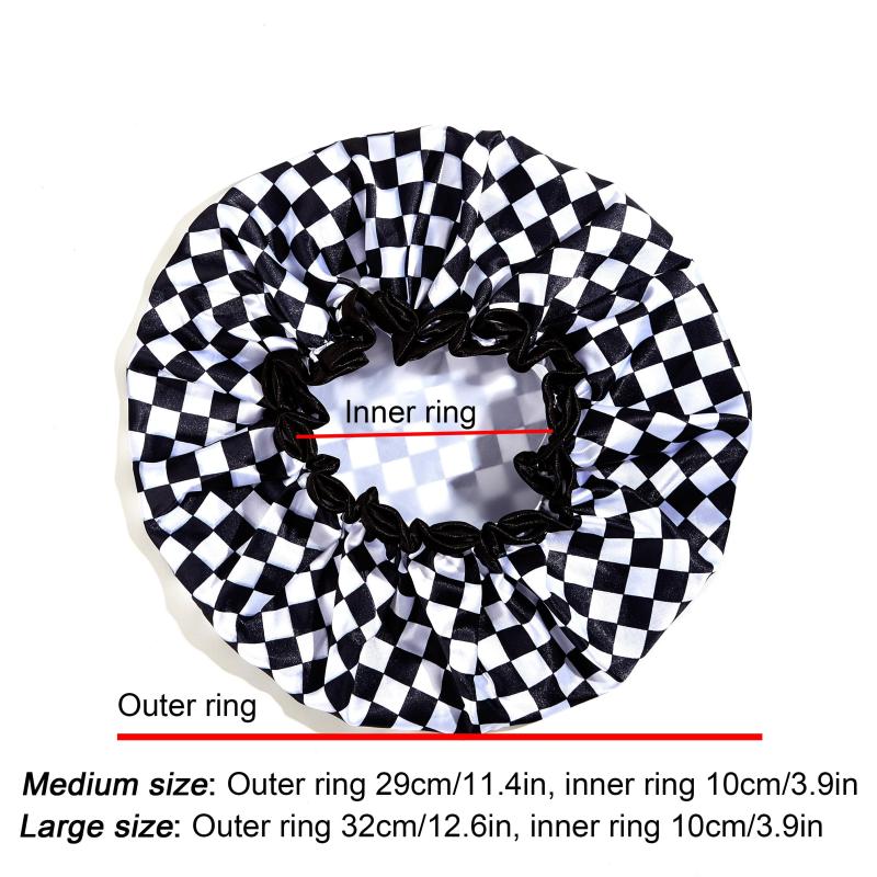 Waterproof Double Layer Shower Cap Checkerboard Print Bathing Hair Cover