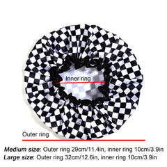 Waterproof Double Layer Shower Cap Checkerboard Print Bathing Hair Cover
