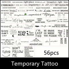 56 Waterproof English Alphabet Tattoo Stickers for Men and Women