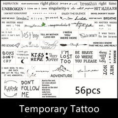 56 Waterproof English Alphabet Tattoo Stickers for Men and Women