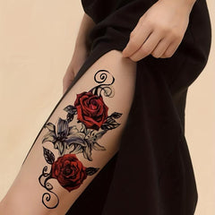 Rose Patterned Tattoo Stickers - Waterproof, Sweat Resistant, Long Lasting