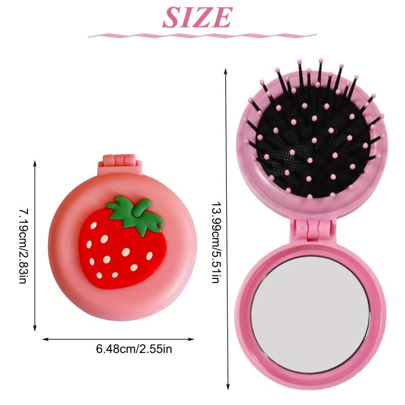 Compact Folding Hair Brush with Mirror - Travel & Makeup Mini Comb