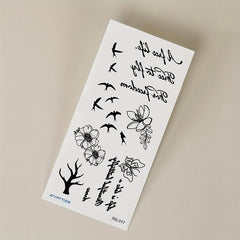 Flying Bird Floral Word Pattern Flower Temporary Tattoo Sticker