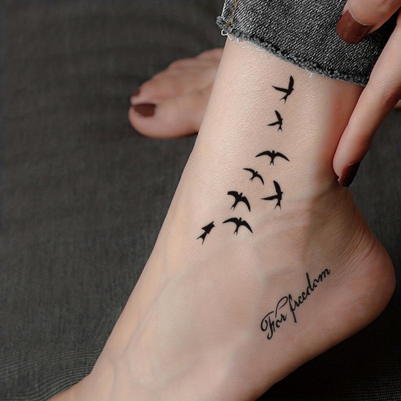 Flying Bird Floral Word Pattern Flower Temporary Tattoo Sticker