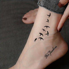 Flying Bird Floral Word Pattern Flower Temporary Tattoo Sticker