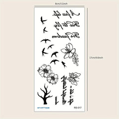 Flying Bird Floral Word Pattern Flower Temporary Tattoo Sticker