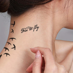 Flying Bird Floral Word Pattern Flower Temporary Tattoo Sticker
