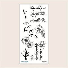Flying Bird Floral Word Pattern Flower Temporary Tattoo Sticker