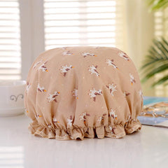 Cartoon Pattern Double Layer Shower Cap for Women Girls