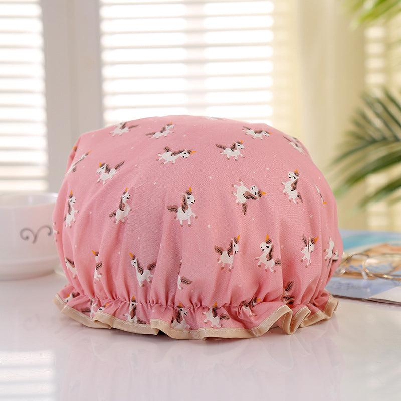 Cartoon Pattern Double Layer Shower Cap for Women Girls