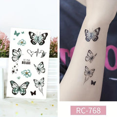 9 Pcs Realistic Butterfly Flower Tattoo Stickers For Women