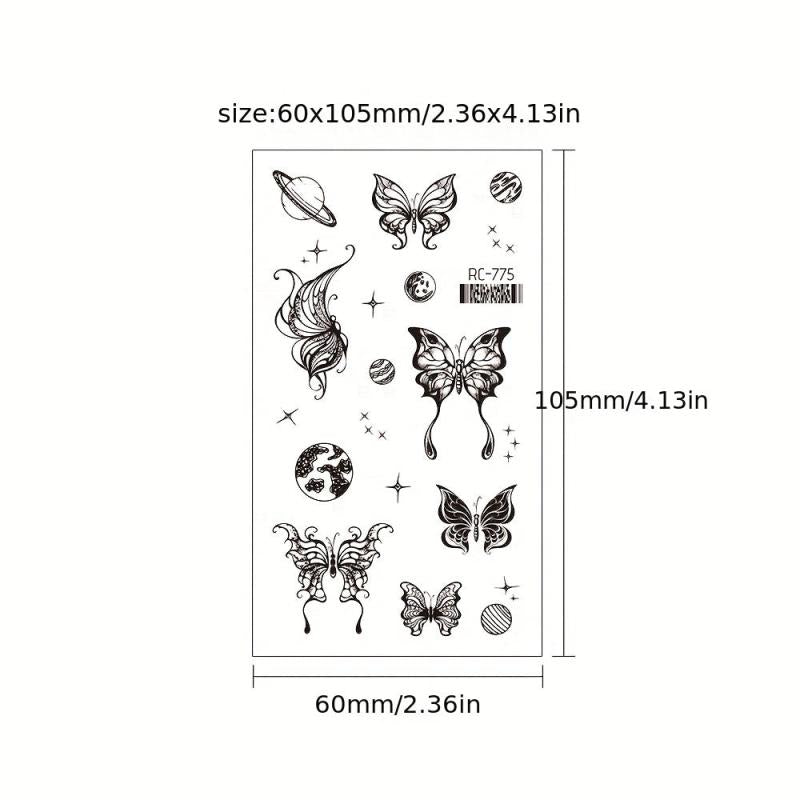 9 Pcs Realistic Butterfly Flower Tattoo Stickers For Women
