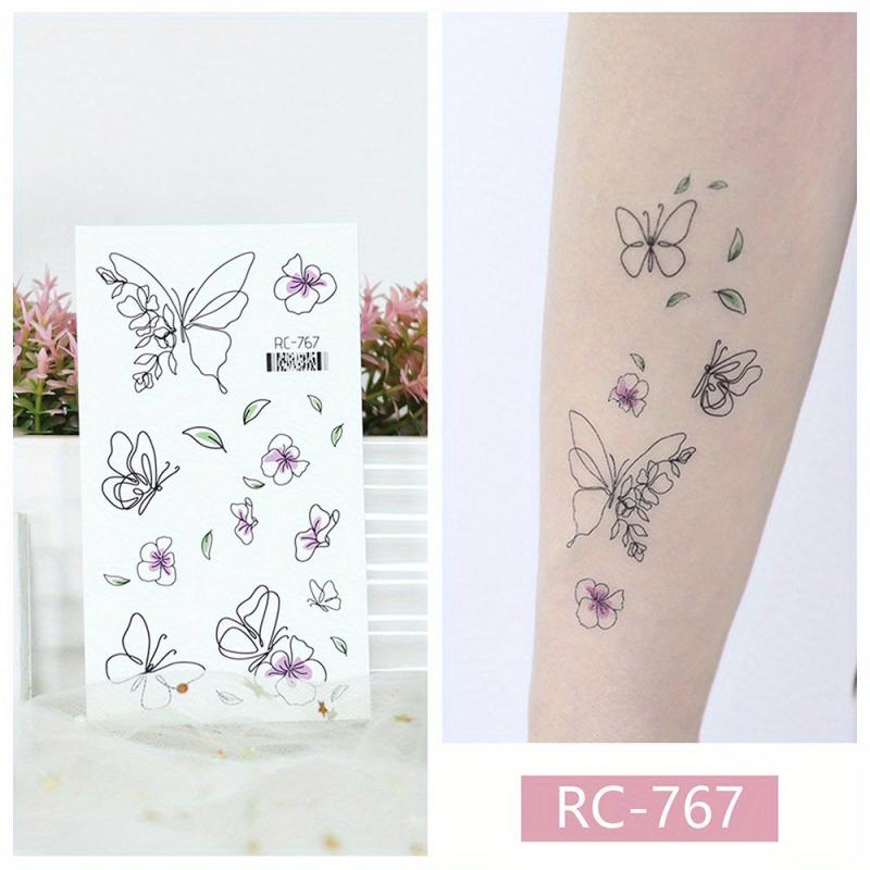 9 Pcs Realistic Butterfly Flower Tattoo Stickers For Women