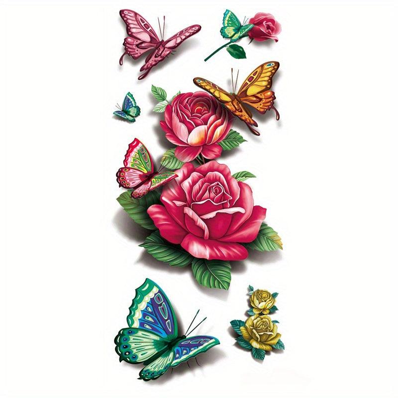Waterproof 3D Butterfly and Flower Temporary Tattoos for Women and Girls