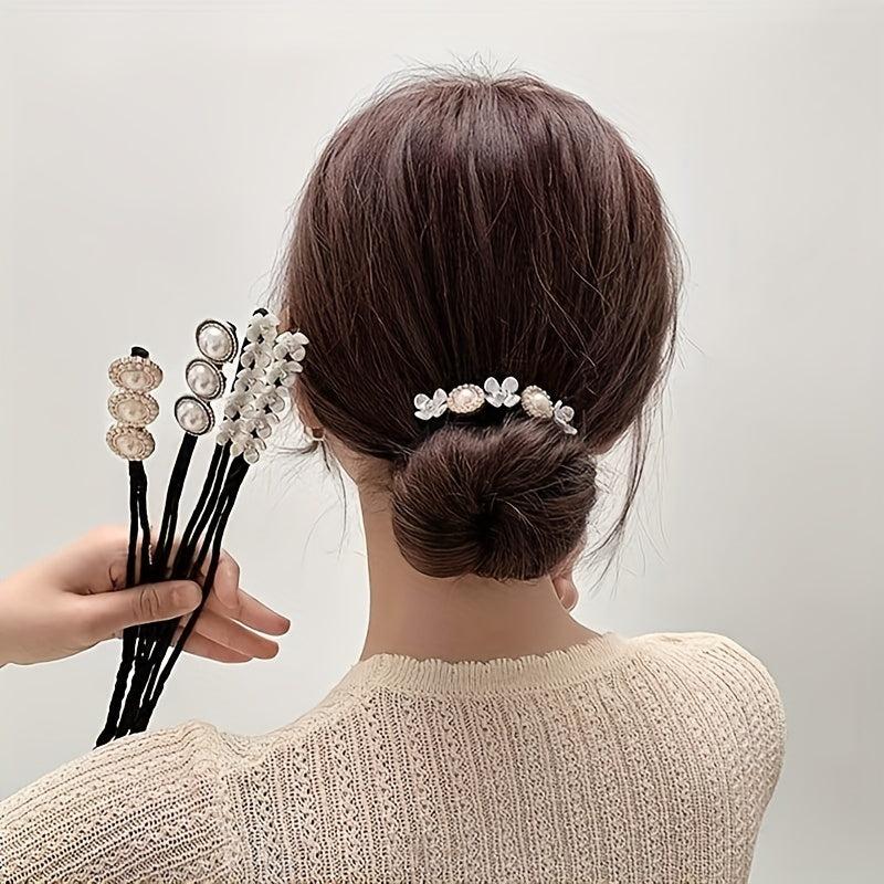 Rhinestone Hair Bun Maker with Pearls and Flowers