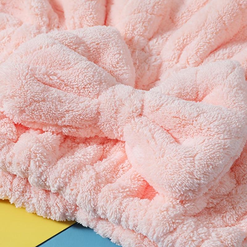 Coral Fleece Bowknot Hair Dryer Cap Water Absorbent Quick Dry Hair Towel