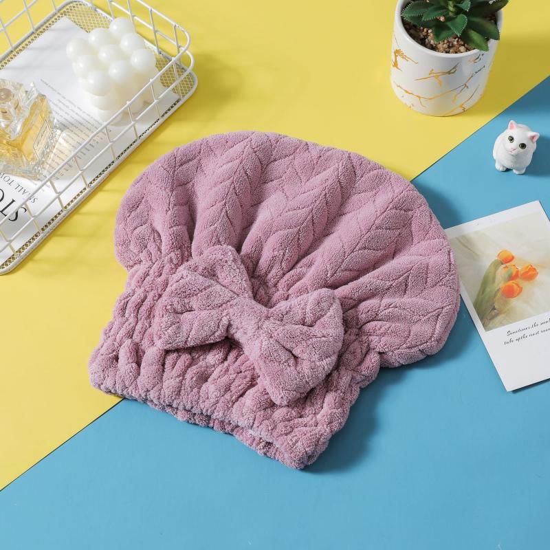 Coral Fleece Bowknot Hair Dryer Cap Water Absorbent Quick Dry Hair Towel
