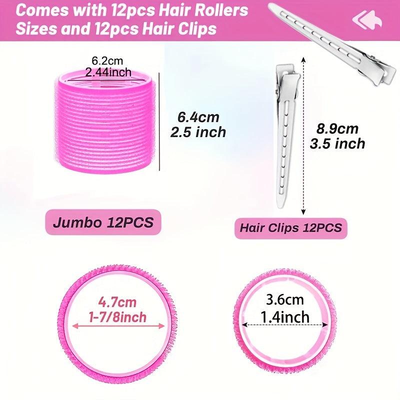 24pcs Jumbo Hair Curlers Rollers Self Grip Hair Roller