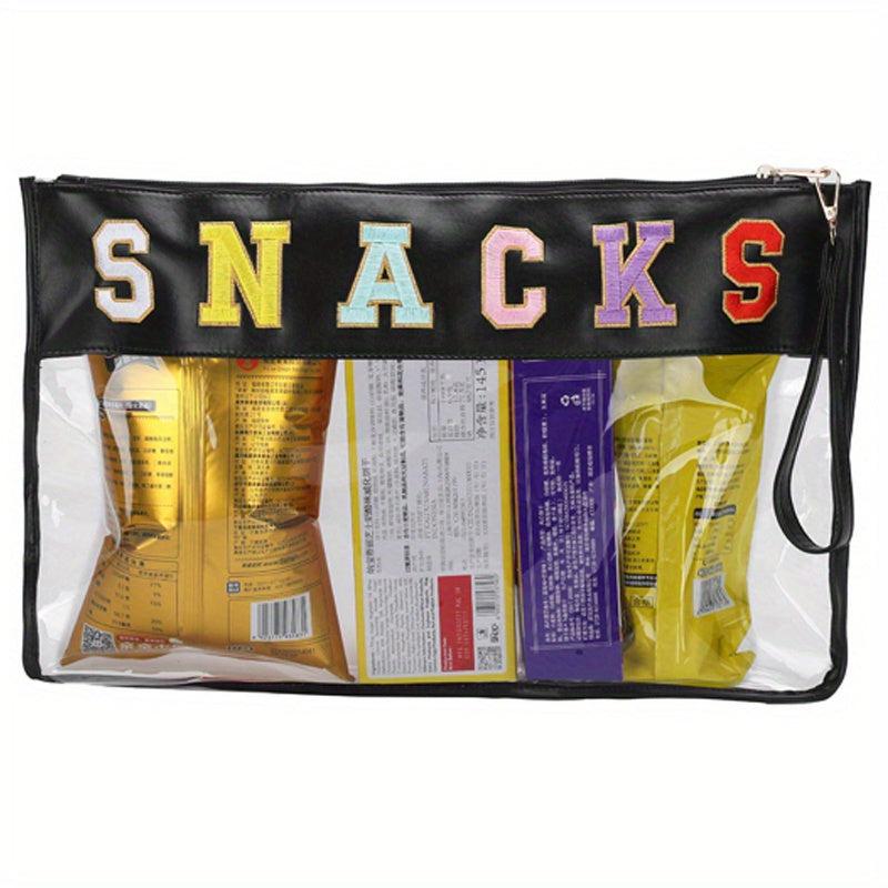 Embroidered Letter PVC Makeup Bag Snack Storage Pouch Travel Toiletry Bag