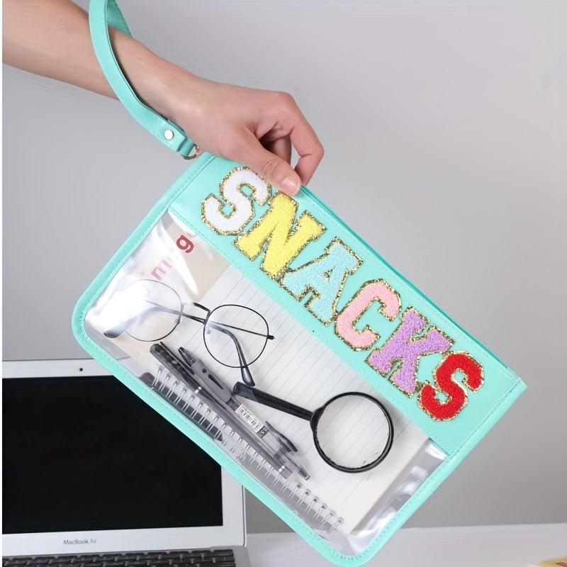 Chenille Letter Bag Clear Pouch Makeup Toiletry Monogram Zipper Purse