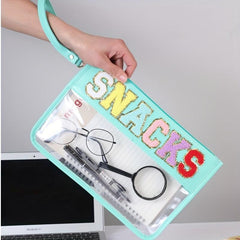 Chenille Letter Bag Clear Pouch Makeup Toiletry Monogram Zipper Purse