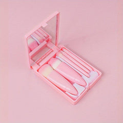 Portable Makeup Mirror & Brush Set with Storage Box
