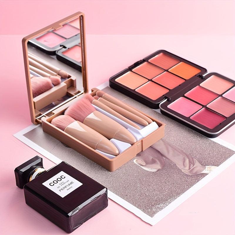 Portable Makeup Mirror & Brush Set with Storage Box
