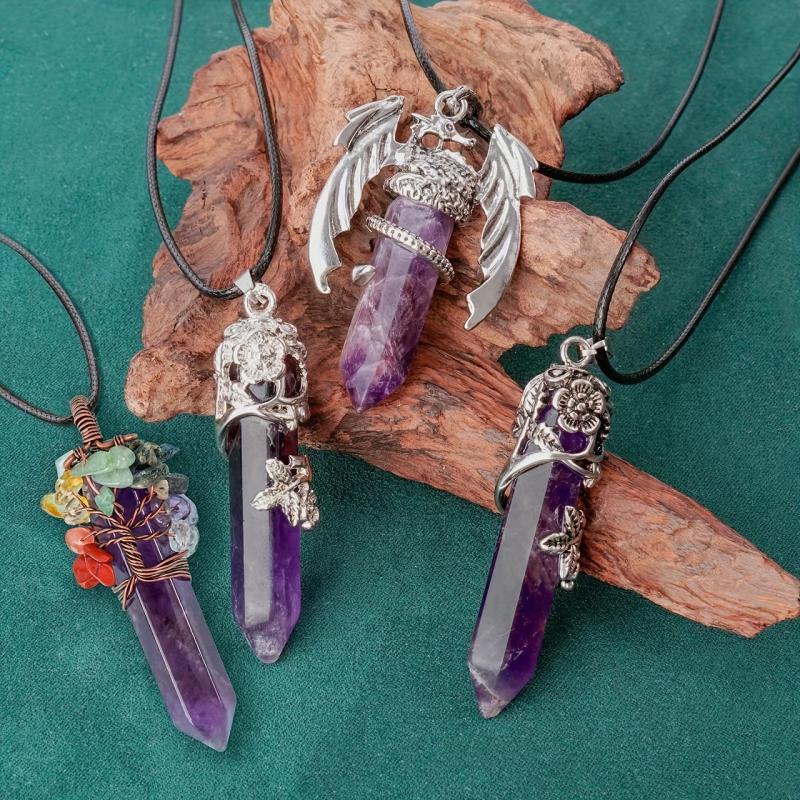 Amethysts Necklace Tree Of Life Hexagon Heart Pendant