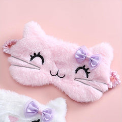 Cat Eye Sleep Mask Plush Anime Blindfold Travel Rest Aid Eyepatch Pink