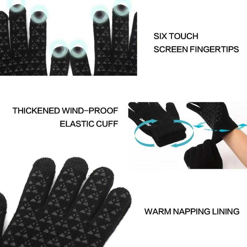 Winter Touch Screen Gloves Non Slip Warm Knit - Running Driving Hiking