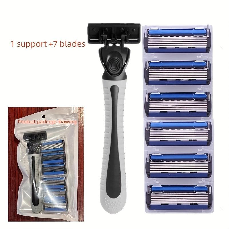 7-Blade Body & Face Hair Removal Shaver Set for Men, 1 Razor Holder & 7 Blades